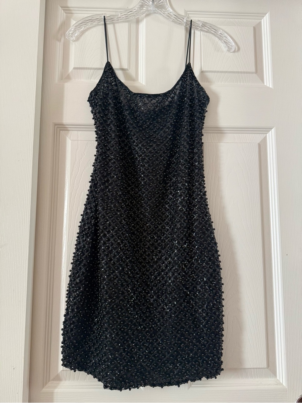 NWOT . Oh Poly brand Black Beaded Mini Slip Dress